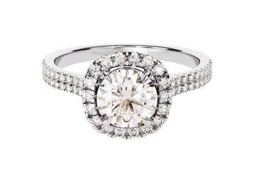 Double Pave Shank Halo Moissanite Engagement Ring (1.00 Ct)