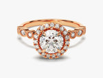 Load image into Gallery viewer, Round Halo With Marquise Sidestones Moissanite Engagement Ring (1.00 Ct)
