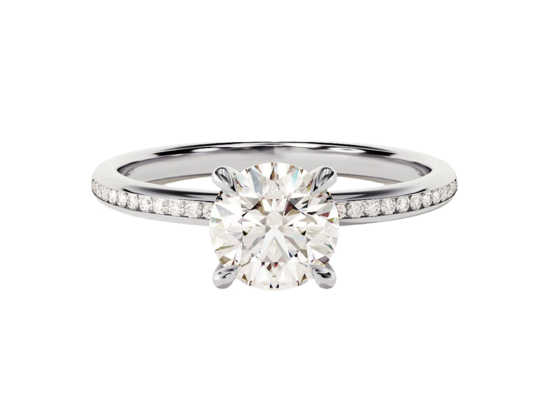 Round Cut Moissanite Engagement Ring With Channel Set Sidestones (1.00 Ct)