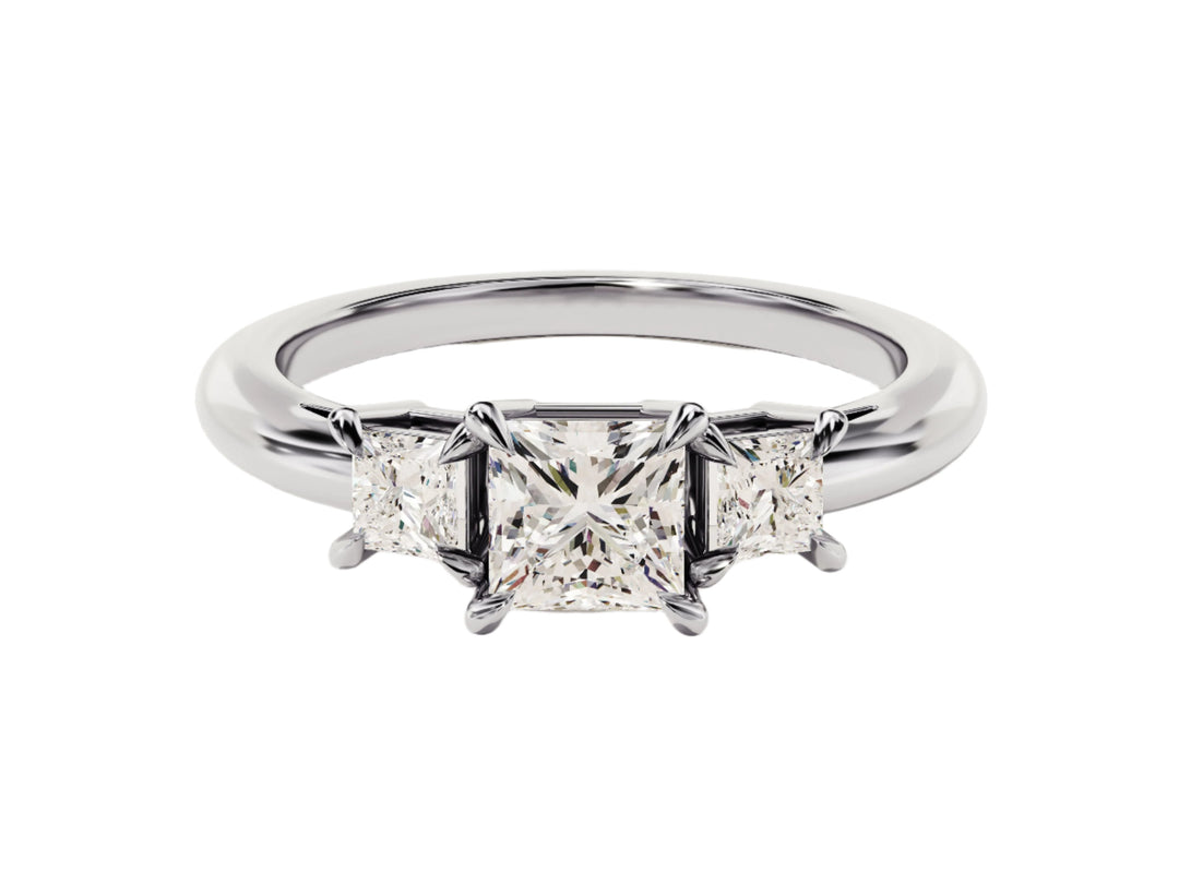 Princess Cut Three Stone Moissanite Engagement Ring (1.00 Ct)