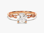 Load image into Gallery viewer, Round Cut Moissanite Engagement Ring With Milgrain Accented Double Round Sidestones (1.00 Ct)
