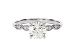 Load image into Gallery viewer, Round Cut Moissanite Engagement Ring With Milgrain Accented Double Round Sidestones (1.00 Ct)
