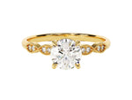 Load image into Gallery viewer, Round Cut Moissanite Engagement Ring With Milgrain Accented Double Round Sidestones (1.00 Ct)
