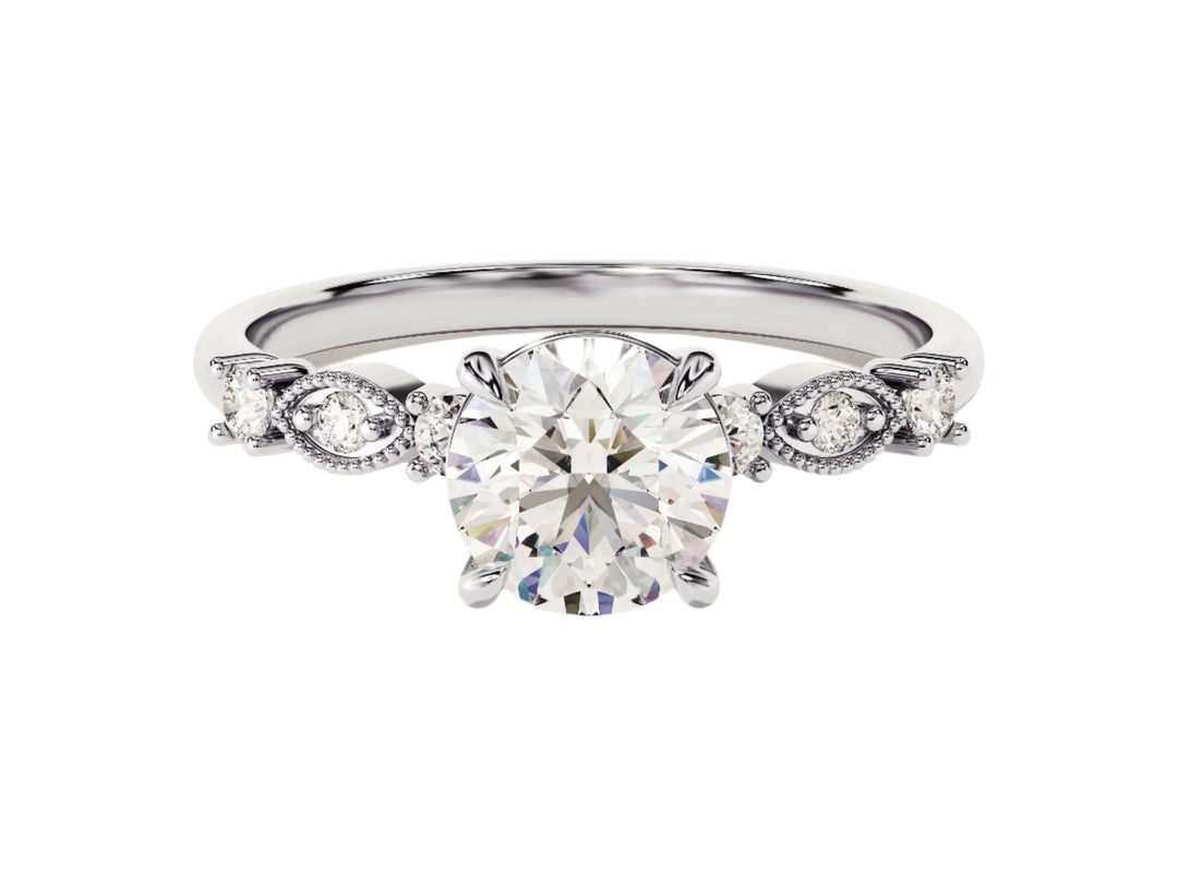 Milgrain Sidestone Moissanite Engagement Ring (1.00 Ct)