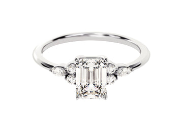 Round And Marquise Cluster Emerald Moissanite Engagement Ring (1.00 Ct)