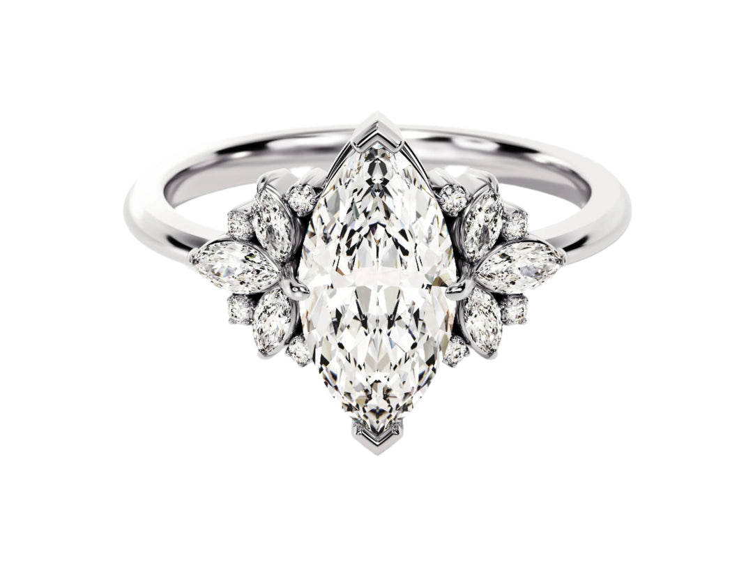 Vintage Cluster Marquise Cut Moissanite Engagement Ring (1.50 Ct)