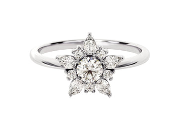 Floral Halo Moissanite Engagement Ring