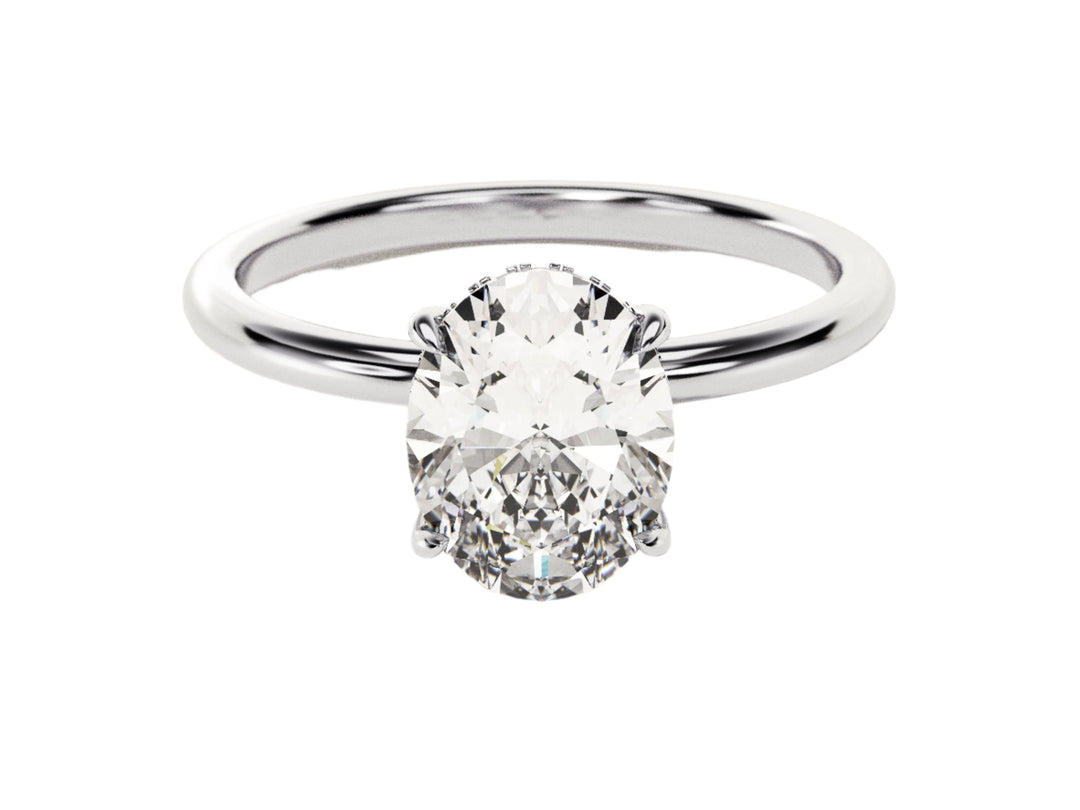 Hidden Halo Oval Moissanite Engagement Ring (2.00 Ct)