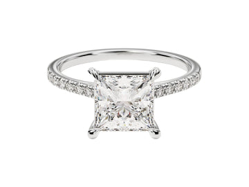 Princess Cut Moissanite Engagement Ring With Pave Set Side Stones (2.00 Ct)