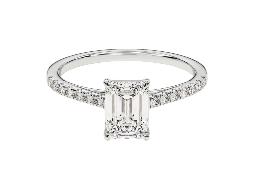 Emerald Cut Moissanite Engagement Ring With Pave Set Side Stones (1.00 Ct)