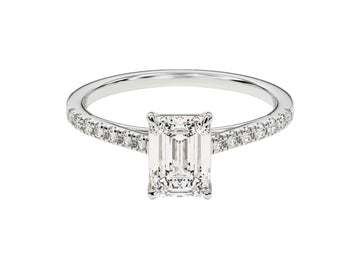 Emerald Cut Moissanite Engagement Ring With Pave Set Side Stones (1.00 Ct)