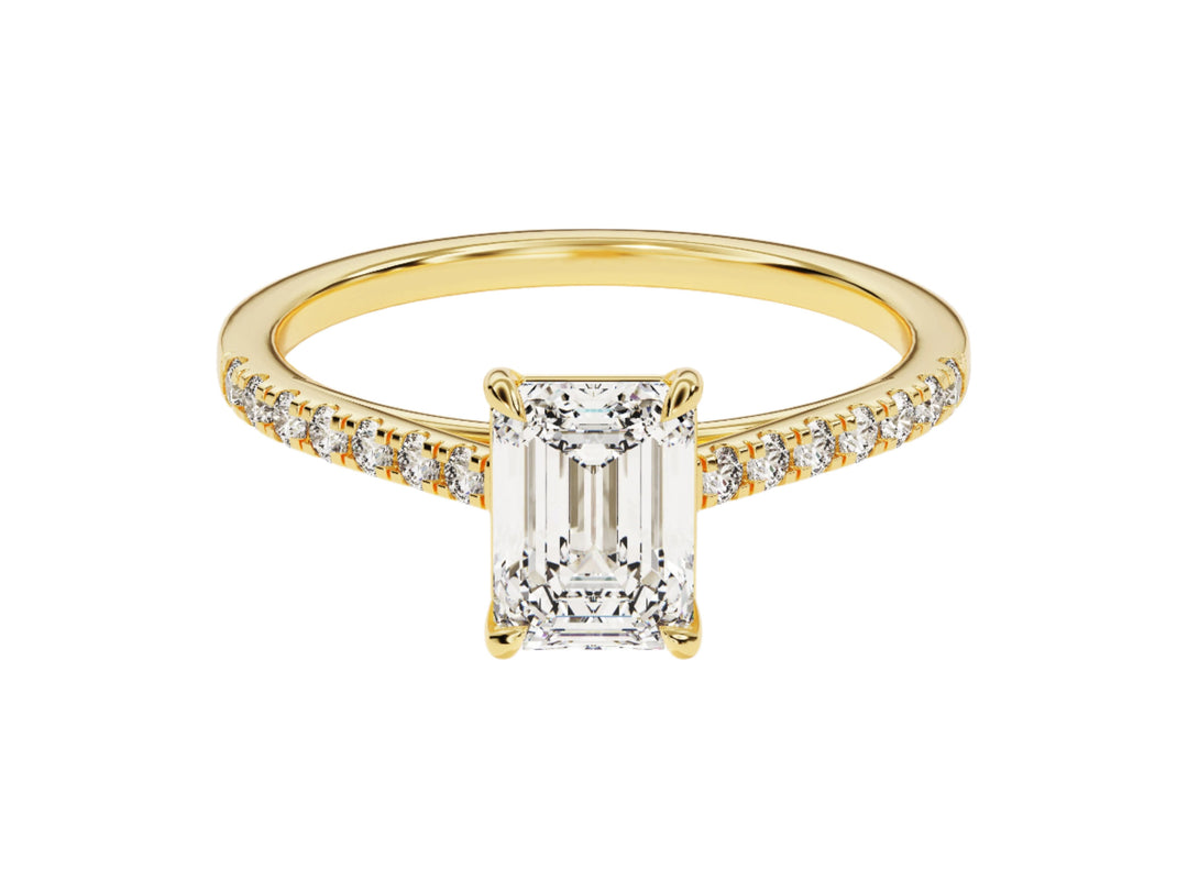 Emerald Cut Moissanite Engagement Ring With Pave Set Side Stones (1.00 Ct)