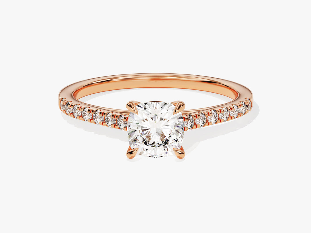 Cushion Cut Moissanite Engagement Ring With Pave Set Side Stones (1.00 Ct)