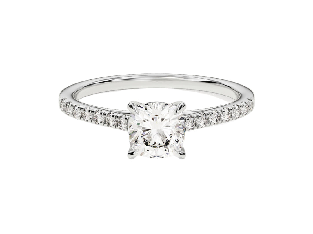 Cushion Cut Moissanite Engagement Ring With Pave Set Side Stones (1.00 Ct)