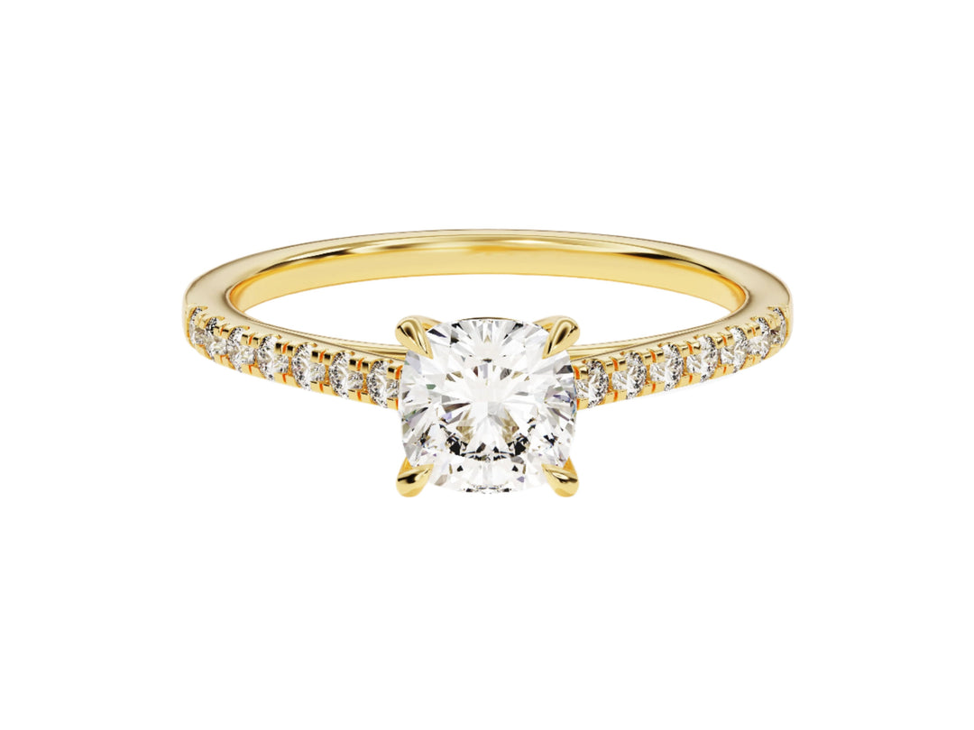 Cushion Cut Moissanite Engagement Ring With Pave Set Side Stones (1.00 Ct)