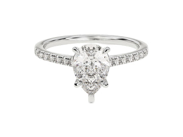 Pear Cut Moissanite Engagement Ring With Pave Set Side Stones (1.50 Ct)