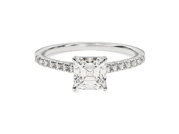 Asscher Cut Moissanite Engagement Ring With Pave Set Side Stones (1.00 Ct)