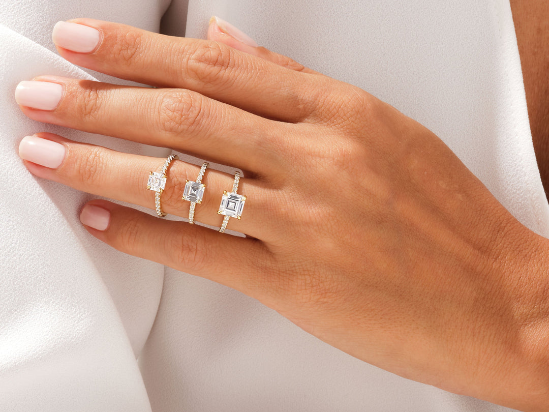Asscher Cut Moissanite Engagement Ring With Pave Set Side Stones (1.00 Ct)