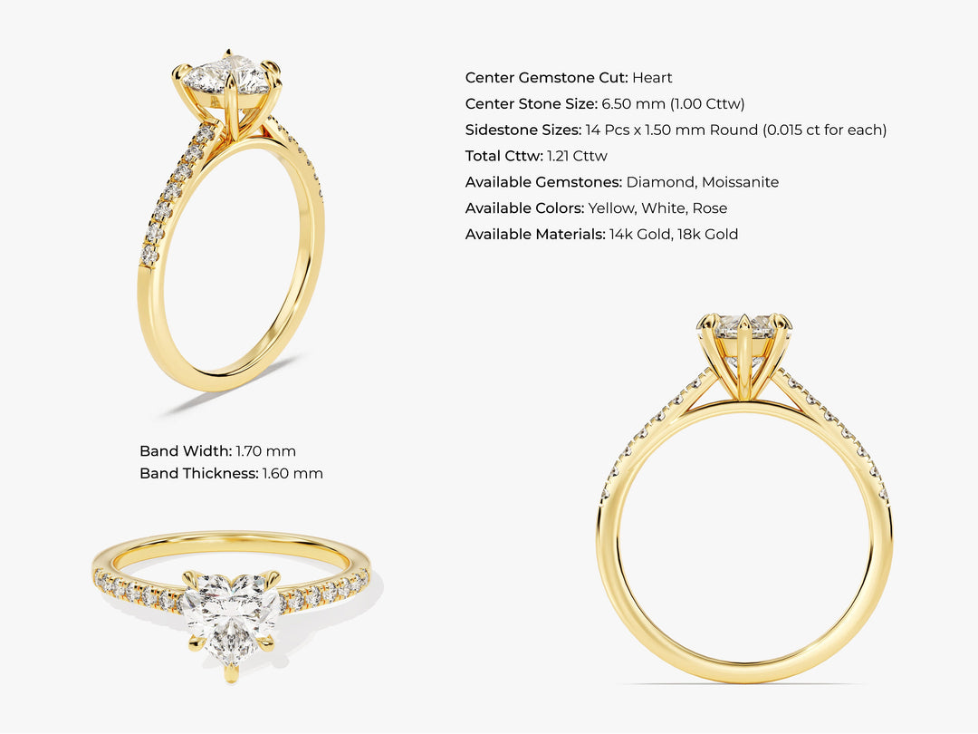 Heart Cut Moissanite Engagement Ring With Pave Set Side Stones (1.00 Ct)