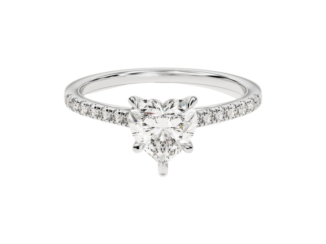 Heart Cut Moissanite Engagement Ring With Pave Set Side Stones (1.00 Ct)