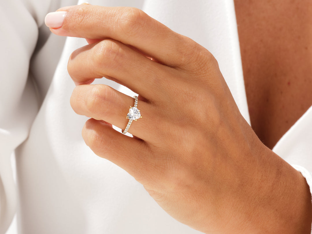 Heart Cut Moissanite Engagement Ring With Pave Set Side Stones (1.00 Ct)