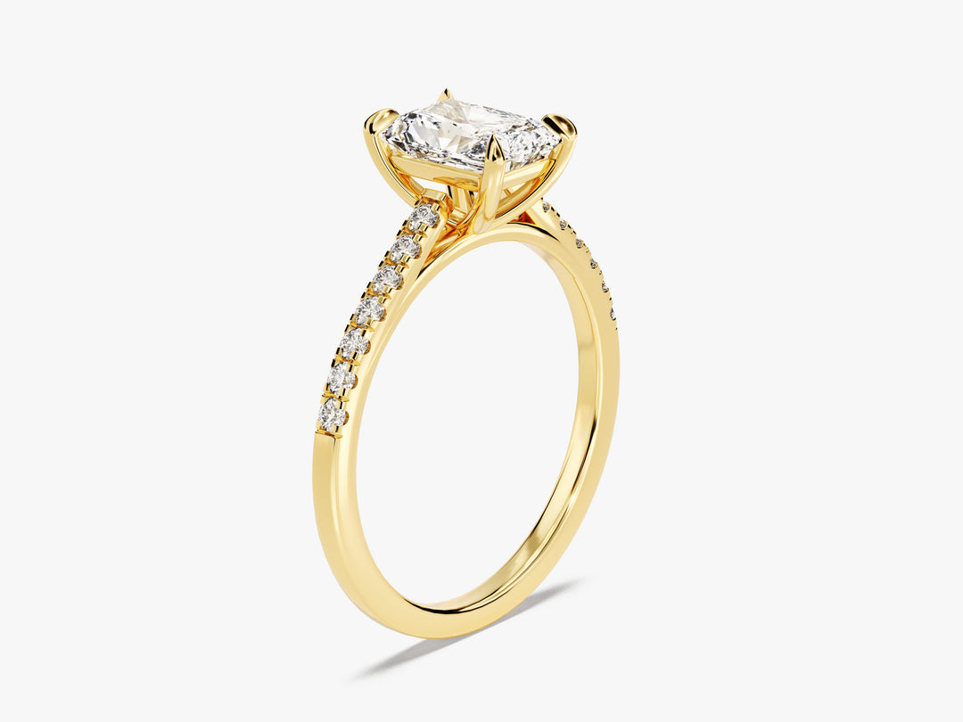 Radiant Cut Moissanite Engagement Ring With Pave Set Side Stones (1.00 Ct)