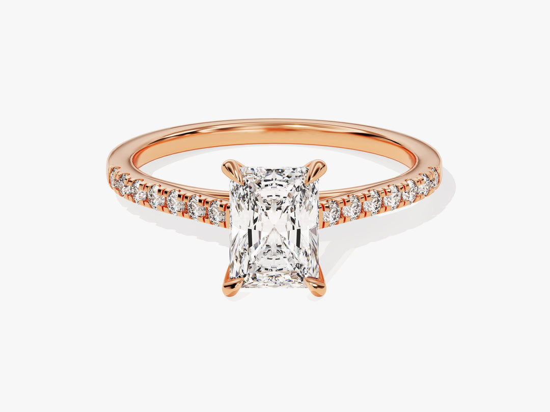 Radiant Cut Moissanite Engagement Ring With Pave Set Side Stones (1.00 Ct)