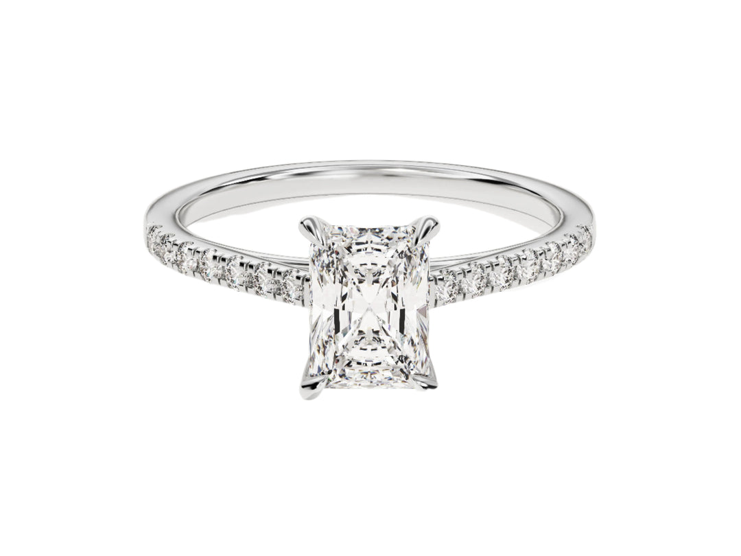 Radiant Cut Moissanite Engagement Ring With Pave Set Side Stones (1.00 Ct)