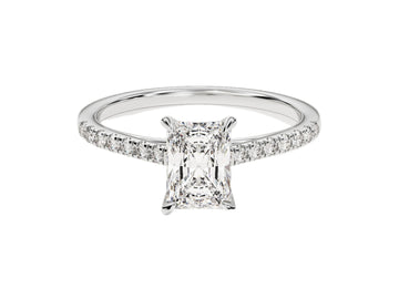 Radiant Cut Moissanite Engagement Ring With Pave Set Side Stones (1.00 Ct)