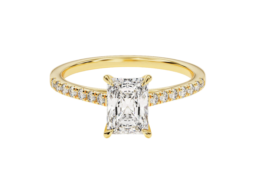 Radiant Cut Moissanite Engagement Ring With Pave Set Side Stones (1.00 Ct)
