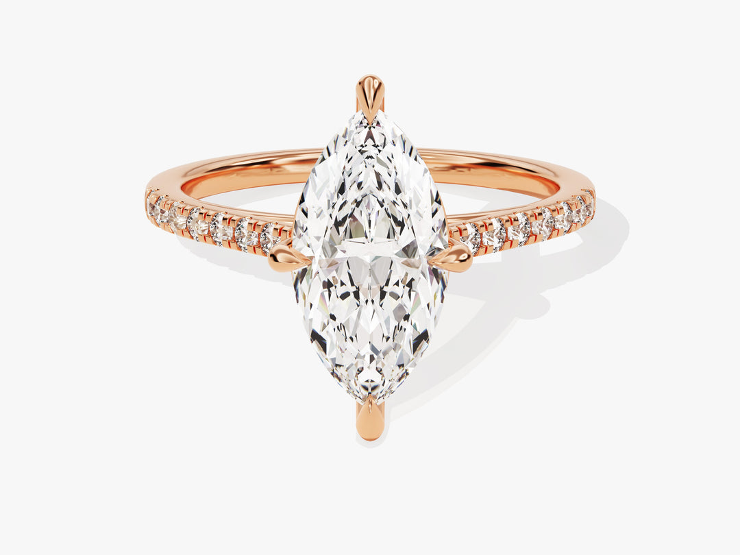 Marquise Cut Moissanite Engagement Ring With Pave Set Side Stones (2.00 Ct)