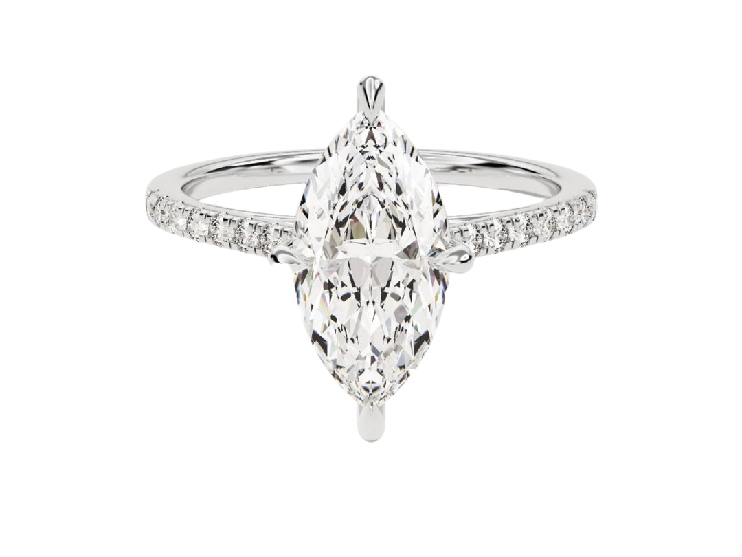 Marquise Cut Moissanite Engagement Ring With Pave Set Side Stones (2.00 Ct)