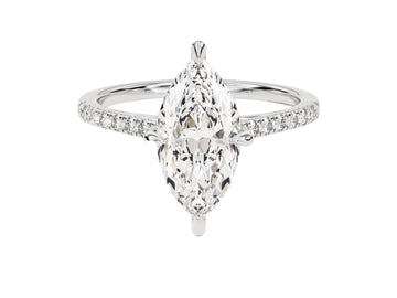 Marquise Cut Moissanite Engagement Ring With Pave Set Side Stones (2.00 Ct)