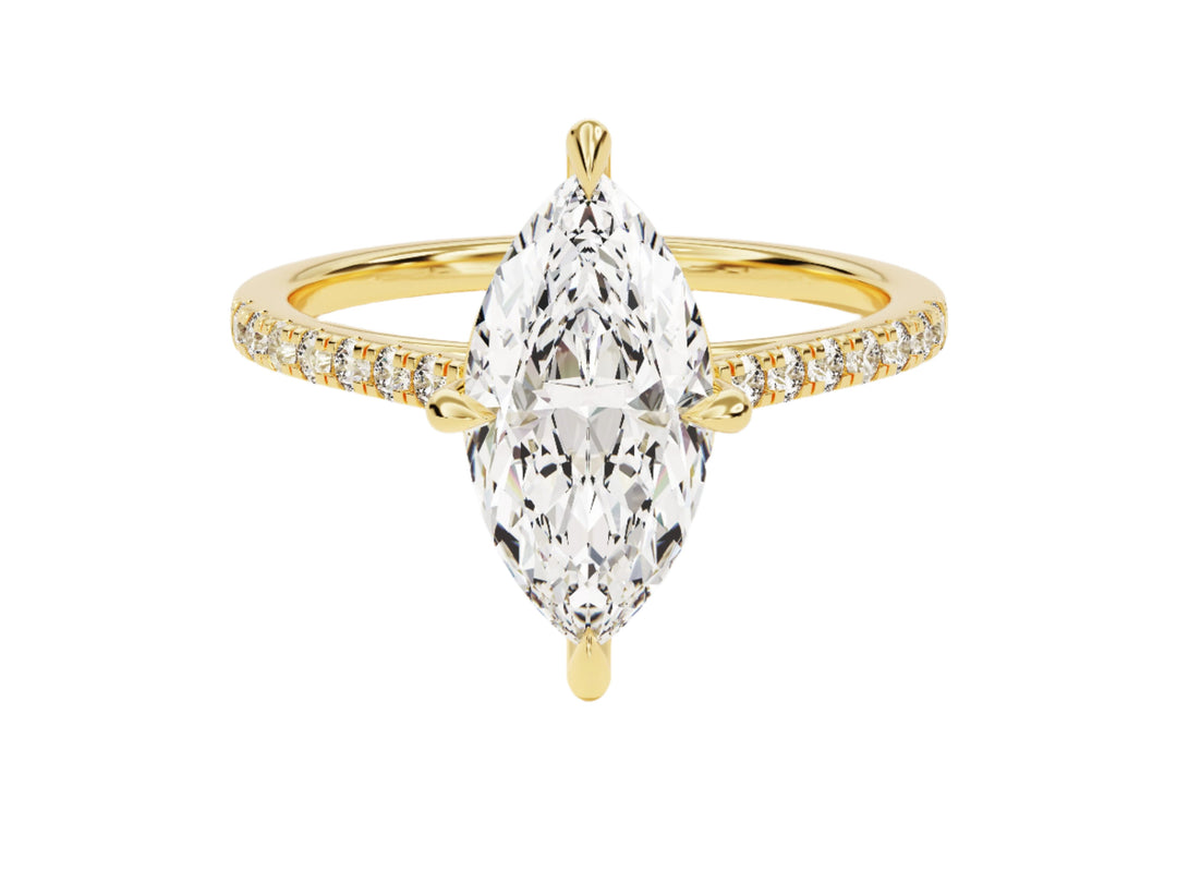 Marquise Cut Moissanite Engagement Ring With Pave Set Side Stones (2.00 Ct)