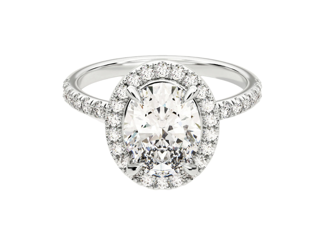 Oval Halo Moissanite Engagement Ring With Pave Set Side Stones (2.00 Ct)