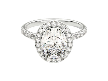 Oval Halo Moissanite Engagement Ring With Pave Set Side Stones (2.00 Ct)