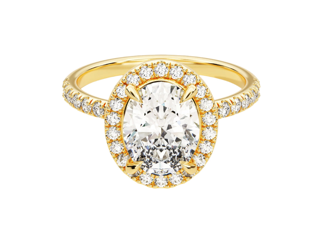 Oval Halo Moissanite Engagement Ring With Pave Set Side Stones (2.00 Ct)