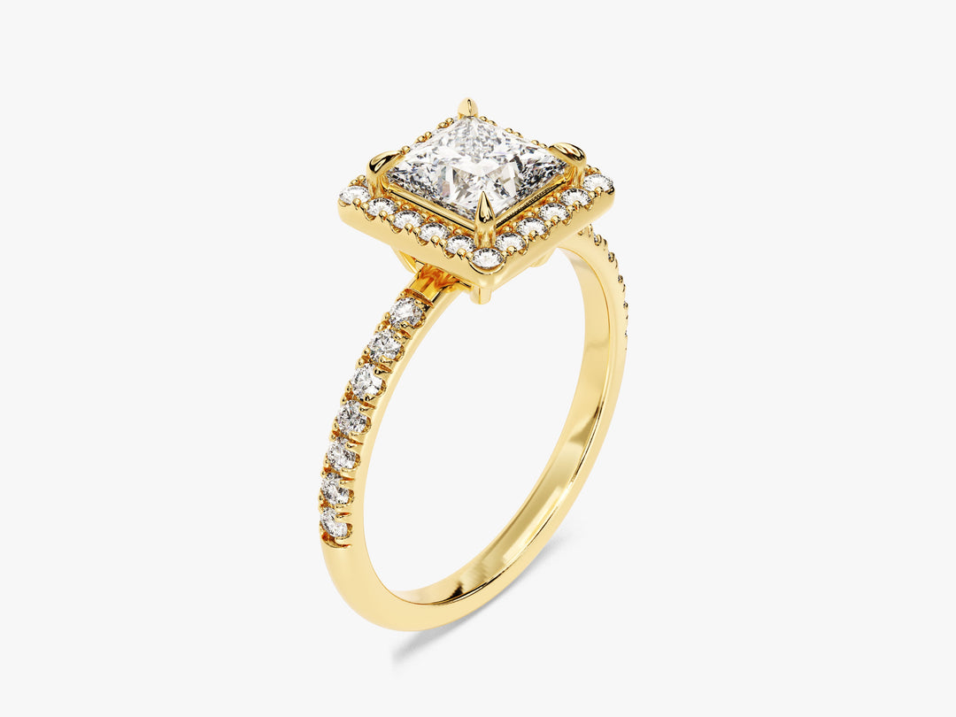 Princess Halo Moissanite Engagement Ring With Pave Set Side Stones (1.00 Ct)