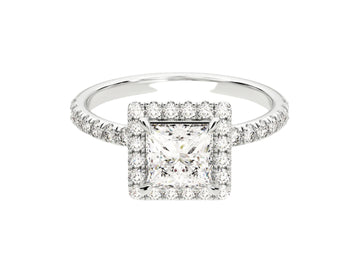 Princess Halo Moissanite Engagement Ring With Pave Set Side Stones (1.00 Ct)