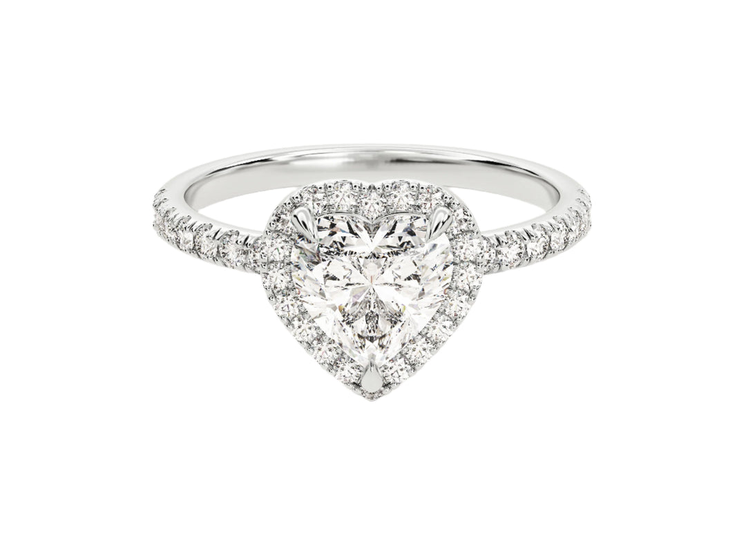 Heart Halo Moissanite Engagement Ring With Pave Set Side Stones (1.00 Ct)