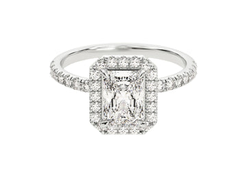 Radiant Halo Moissanite Engagement Ring With Pave Set Side Stones (1.00 Ct)