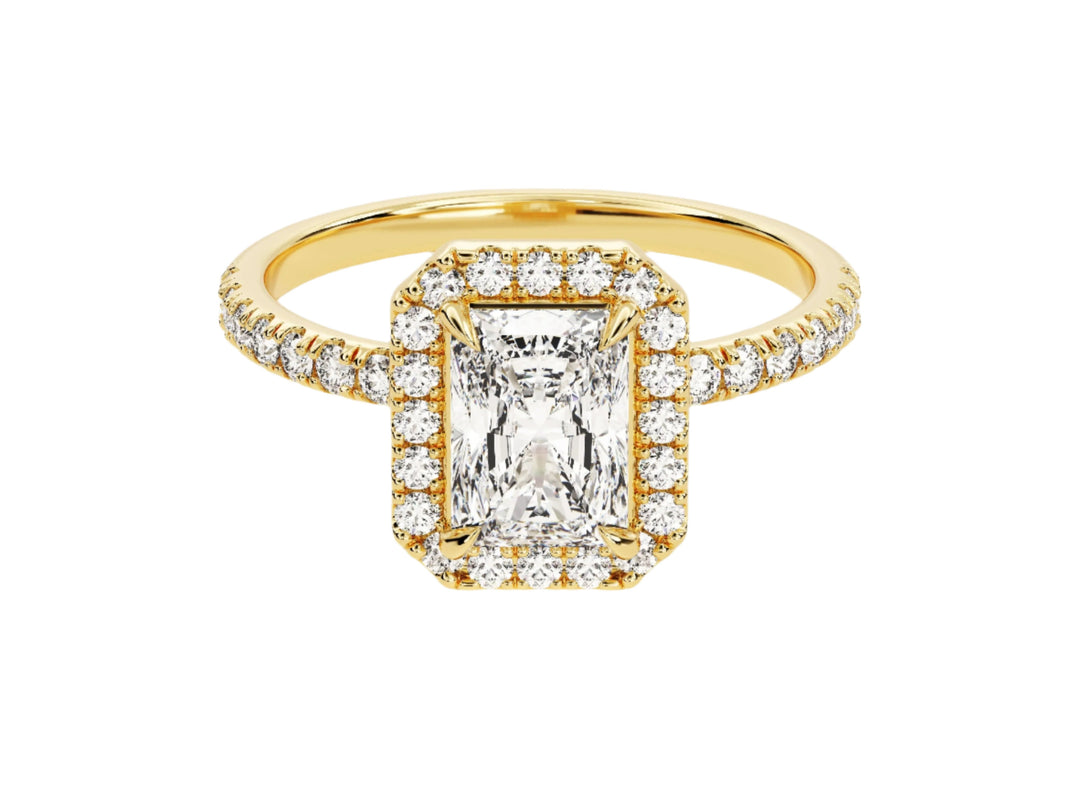 Radiant Halo Moissanite Engagement Ring With Pave Set Side Stones (1.00 Ct)
