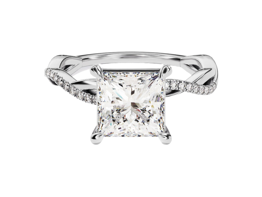 Princess Twisted Moissanite Engagement Ring With Pave Set Side Stones (2.00 Ct)