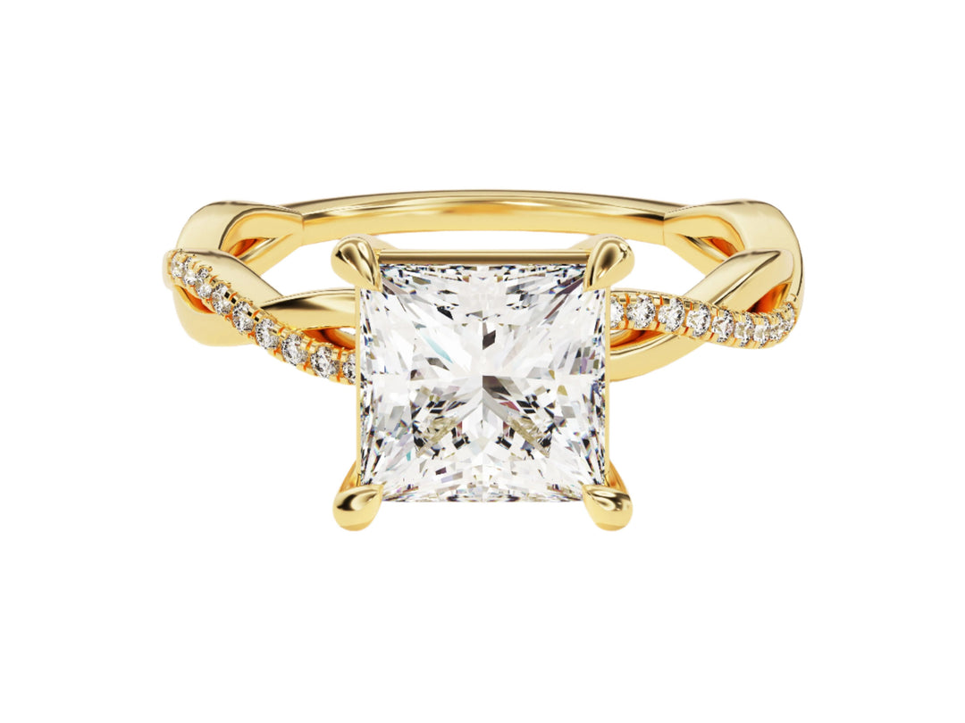 Princess Twisted Moissanite Engagement Ring With Pave Set Side Stones (2.00 Ct)