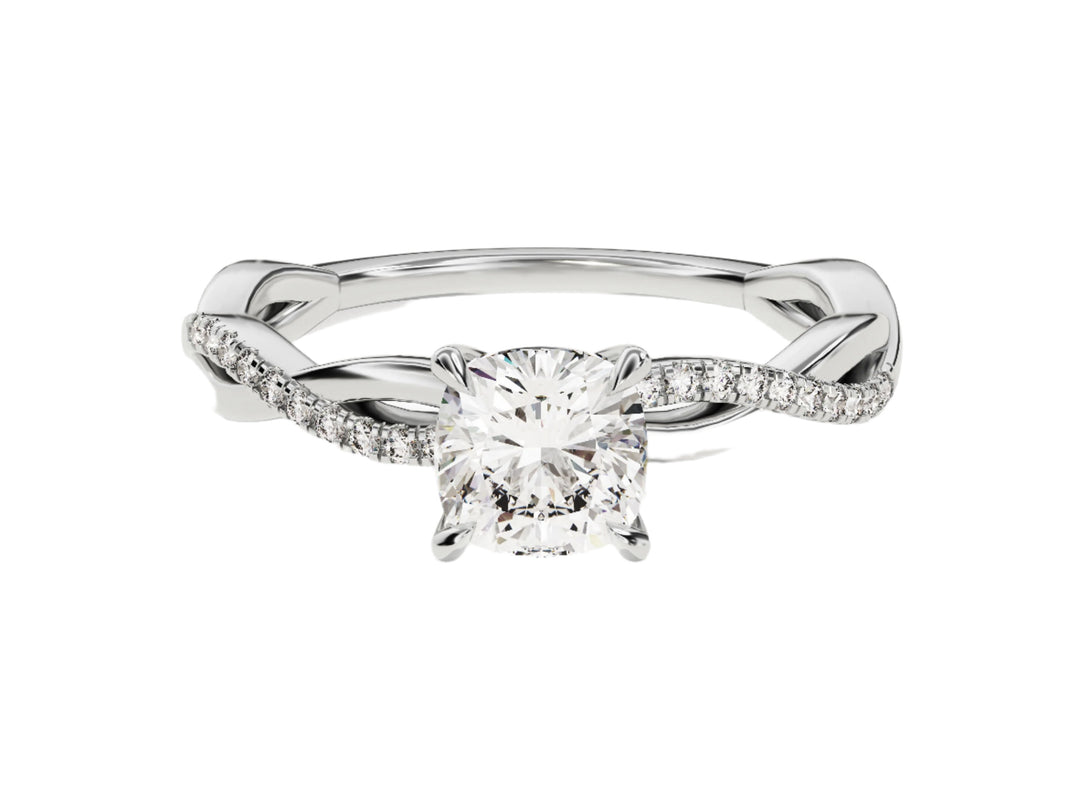 Cushion Twisted Moissanite Engagement Ring With Pave Set Side Stones (1.00 Ct)