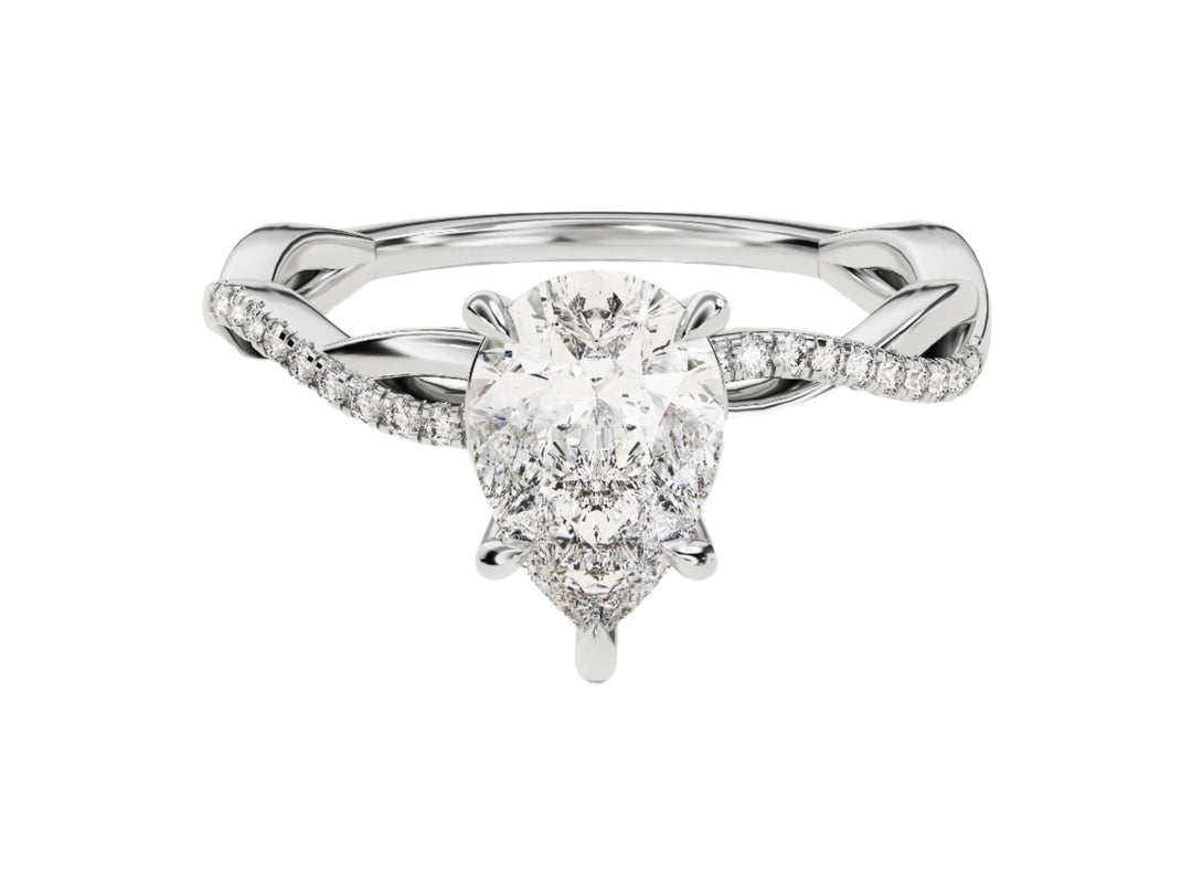 Pear Twisted Moissanite Engagement Ring With Pave Set Side Stones (1.50 Ct)