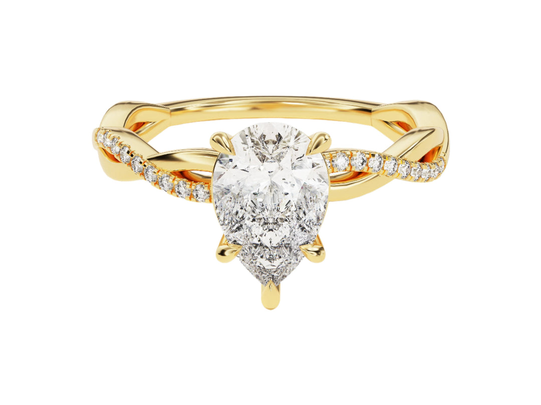 Pear Twisted Moissanite Engagement Ring With Pave Set Side Stones (1.50 Ct)