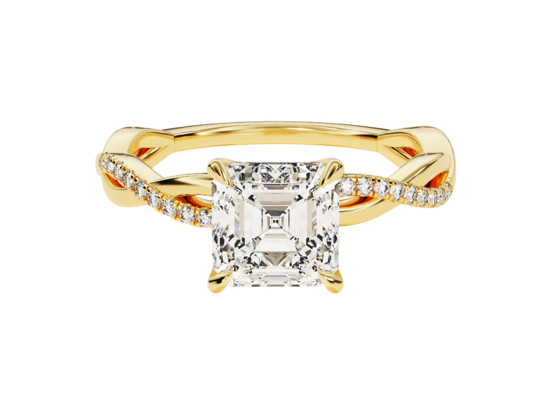 Asscher Twisted Moissanite Engagement Ring With Pave Set Side Stones (1.50 Ct)