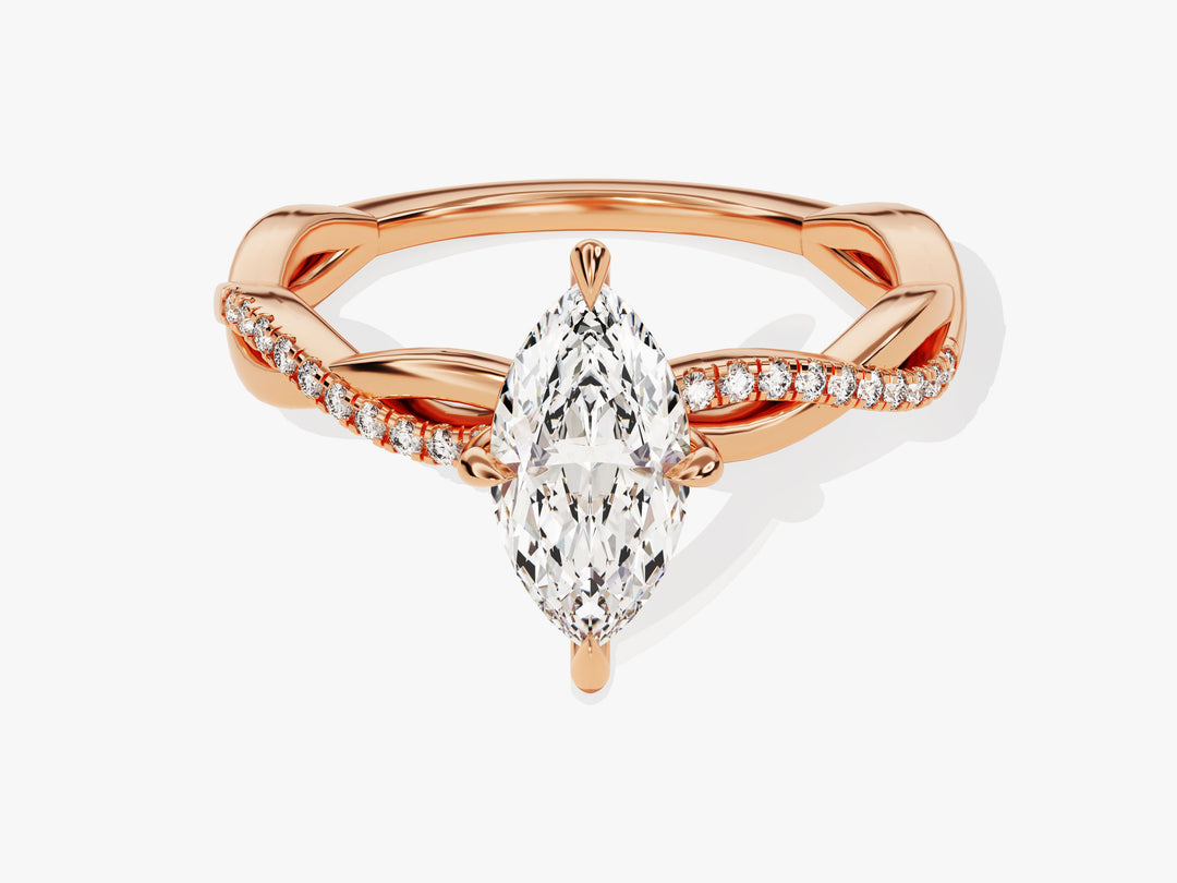 Marquise Twisted Moissanite Engagement Ring With Pave Set Side Stones (1.00 Ct)
