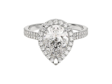 Double Shank Pear Halo Moissanite Engagement Ring (2.00 Ct)